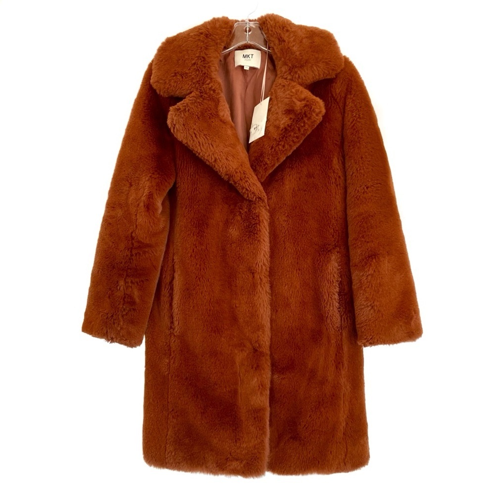 MKT STUDIO Faux Fur Teddy Coat Jacket Rust $350